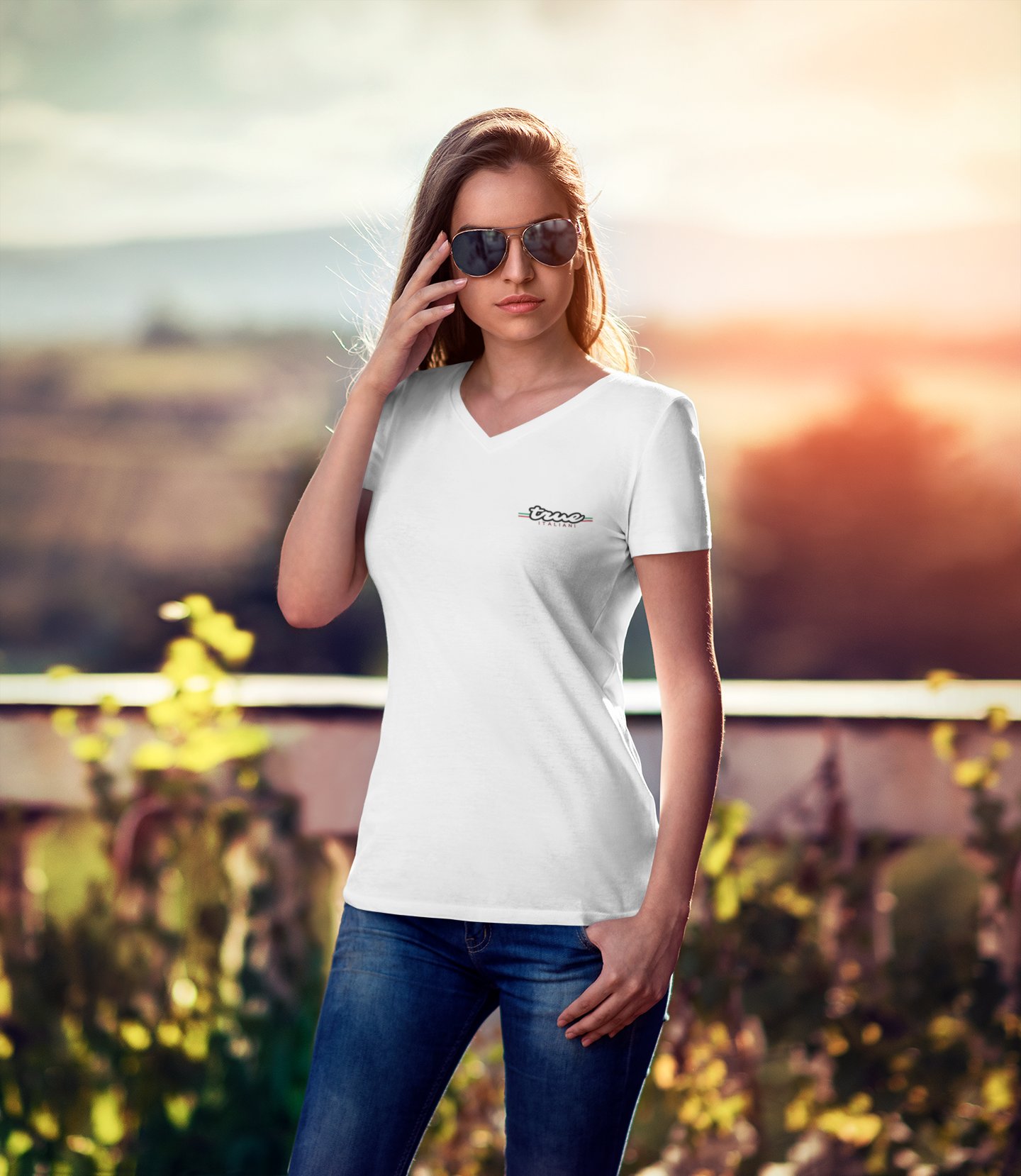 Vero Italiano Unisex Embroidered V-Neck Tee